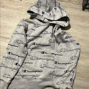 Champion Gray Hoodie Sweatshirt with All-Over Print